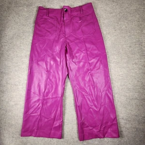 Pantalones MAEVE Anthropologie Colette Recortados Pierna Ancha Cuero Vegano Rosa Talla 33 Nuevos sin Etiquetas - Imagen 1 de 17