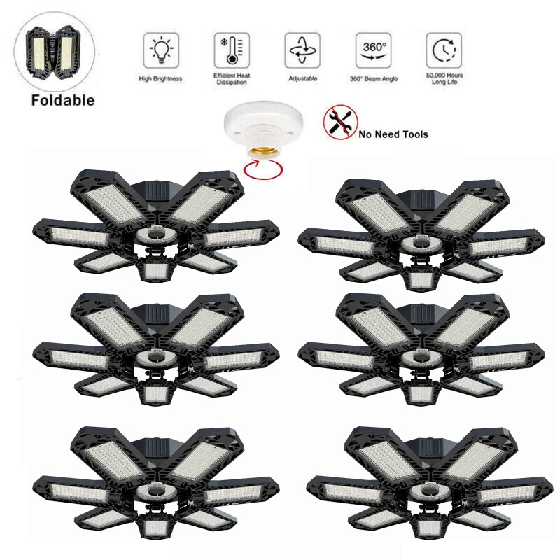 6 Pack LED Garage Lights 120W,6500K Deformable Garage Ceiling Light Shop Light - Image 1 of 4