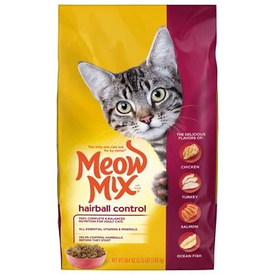 Paquete de 4 alimentos secos para gatos Meow Mix Hairball Control 315 libras nutrición completa Foto 1 de 4