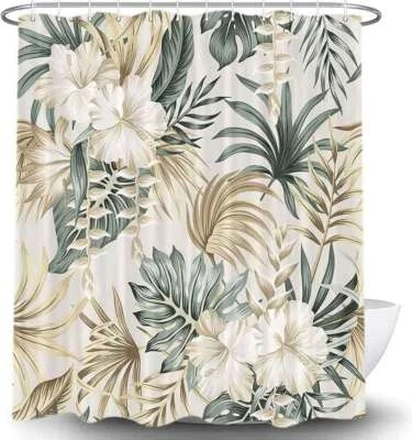 Tropical Plant Extra Long Fabric Shower Curtain Waterproof Bathroom Decor Leaves - image 1 of 4