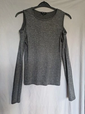 New Look Womens Top Size 14 Grey Cold Shoulder Long Sleeve Round Neck Sparkly - Image 1 of 4