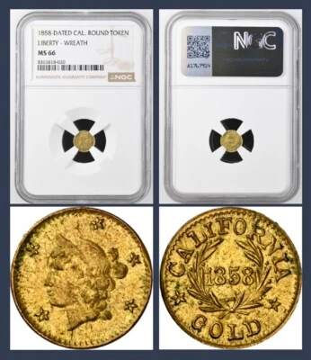 1858 1/4 California Gold, Liberty / NGC MS66 / Baby Head Variety / Gold Rush - Image 1 of 4