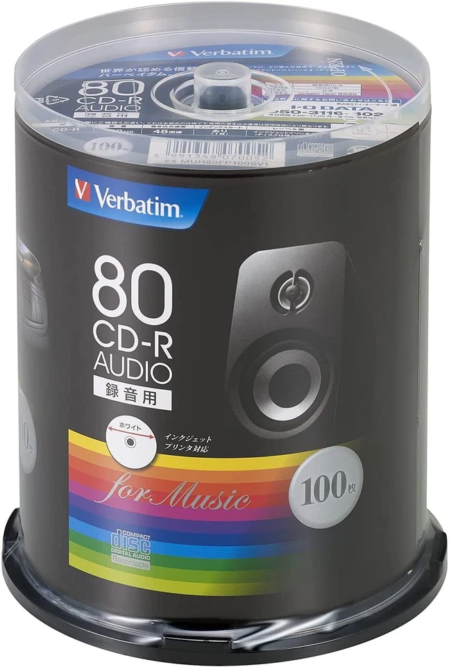 Verbatim CD-R Audio Music 80min 100 Disc 48x White Label MUR80FP100SV1 - Image 1 of 2