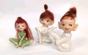 Japanese Vtg Pixie Elves Figurines Three in Lot Red Hair and Marked - Bild 1 von 9