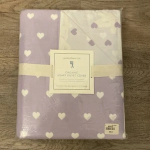 Pottery Barn Kids Organic Heart Duvet Cover Lavender & Hearts Full-Queen New - Picture 1 of 4