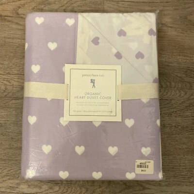 Funda nórdica Pottery Barn Kids corazón orgánico lavanda y corazones completamente reina nueva Foto 1 de 4