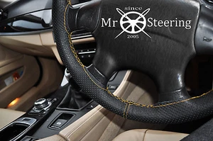 FOR TOYOTA AVENSIS I 97+PERFORATED LEATHER STEERING WHEEL COVER YELLOW DOUBLE ST - Picture 1 of 3