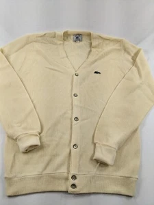 Vintage 1960s IZOD Lacoste 100% Orlon Acrylic Light Cream Cardigan Men's XL - Picture 1 of 9