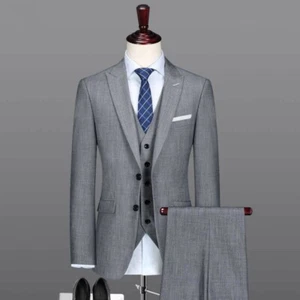 Traje Gris Para Hombre Calce Ajustado Formal Negocios Novio Esmoquin Boda Fiesta Baile de graduación Personalizado - Imagen 1 de 9