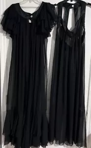 Vintage Francheska Valdy Gown & Robe Set Black Size L Peignoir Designer 1970s - Picture 1 of 11