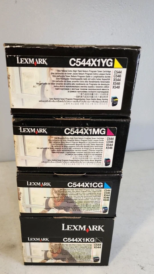 Lexmark C544X1KG Black X1CG Cy X1MG Mag X1YG Yell For C544 Lot of 4 New OEM - Image 1 of 2