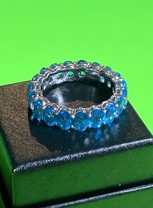 Designer V3 Sterling Silver (Rare) PARAIBA TOURMALINE Eternity 925 Ring Band 10 - Picture 1 of 4