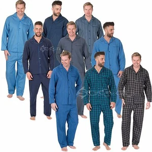 Mens Woven Polycotton Pyjama Set Sizes Small up to 5XL Stripes Plain Kingsize - Picture 1 of 1