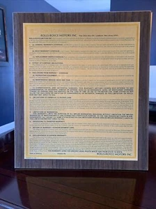 1979 Rolls Royce Limited Warranty Dealership Desk Card laminated And Framed - Picture 1 of 9