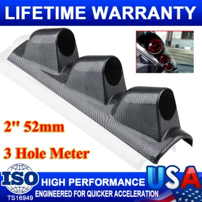 2" 52mm LEFT HAND DRIVE Pod A Pillar Triple 3 Hole Mount Gauge Holder Carbon - Image 1 of 4