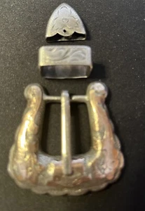 Juego de hebillas de cinturón Diablo de plata esterlina con superposición de oro de 10 quilates México vintage - Imagen 1 de 9