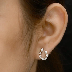 0.77 Ct SI/H Pear Natural Diamond Stud Earrings Anniversary Gift 14k White Gold - Picture 1 of 7