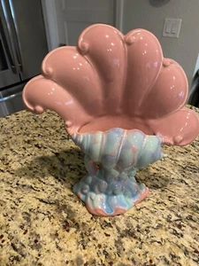 Royal Haeger Mauve Pink Blue Open Shell Vase 1940’s Fan - Picture 1 of 8