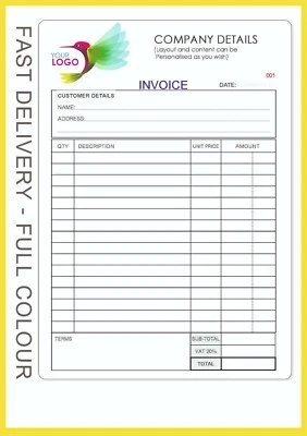A5 INVOICE RECEIPT PAD / BOOK, NCR Duplicate Book/ Sets *FREE P&P* Personalised - Image 1 of 2