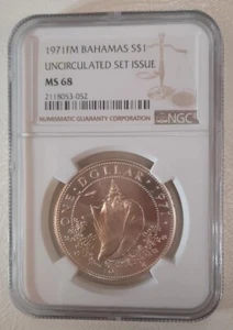 1971 FM BAHAMAS, SILVER $1 (DOLLAR) -- NGC MS 68 UNC - Picture 1 of 2