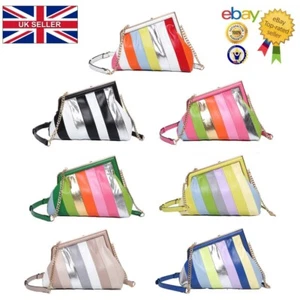 New Women's Inspired Colourful Stripes Design Cross Body Bag With Clasp Closing - Picture 1 of 11