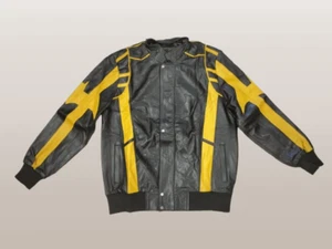Bomber Black &Yellow Men Jacket Handmade Genuine Lambskin Leather Stylish L Size - Picture 1 of 2