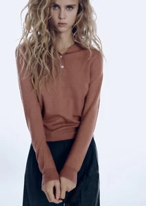 Zara Extra Soft 100% Wool Pink Jumper Button Roll Neck, Size S BNWT RRP £49.99 - Picture 1 of 18