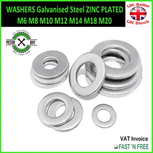 Washers Galvanised Steel ZINC PLATED M6 M8 M10 M12 M16 M14 M20 - Picture 1 of 8