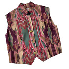 J & J Texas Southwestern Printed Vest Womens XS Artsy Colorful Gold Buttons