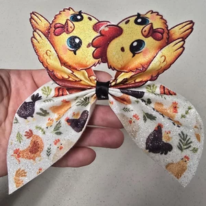 Hühnermuster Haarschleife Hühnerhaarschleife süß Hühnerliebhaber Geschenk - Bild 1 von 3