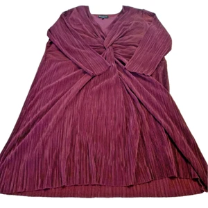 Eloquii Womens Knot Front Accordion Dress Purple V Neck Long Sleeve Plus 22 - Picture 1 of 9