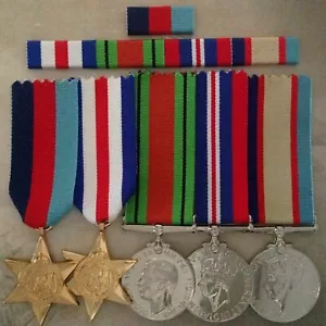 1939-45, FRANCE & GERMANY STARS, 1939-45 DEFENCE, WAR MEDAL+ ASM MEDAL SET + BAR - Bild 1 von 1