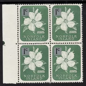 NORFOLK ISLAND 1966 DECM- CUR, SURCH 1c ON 1d BLUISH GREEN "HIBISCUS 'BLK 4 MNH - Picture 1 of 2