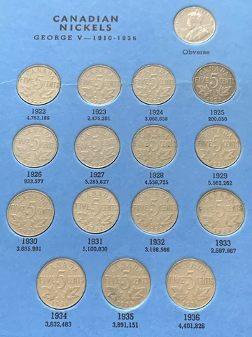 Canada Five Cent Set 1922 - 1963 COMPLETE w/ KEY DATES Must See 1925! Cover