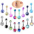 16Pcs Mix Navel Belly Button Ring Barbell Rhinestone Crystal Ball Body Jewelr Mb