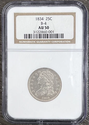 1834 Capped Bust Quarter NGC B-4 AU50 25C Cover