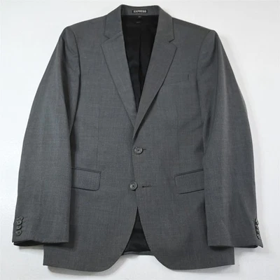 Express 38S Gray Wool Producer Modern Mens Blazer Suit Jacket Sport Coat - Image 1 of 4
