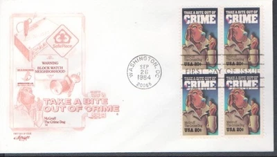 #2102 20c Crime Prevention -  McGruff the Crime Dog - Artmaster FDC ST3743 - Image 1 of 3