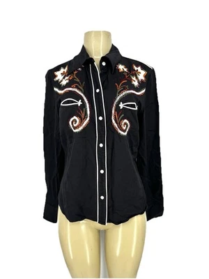 Lucky Brand Large Women Dungarees America Snap Up Western Embroidered Shirt L6 - Image 1 of 4