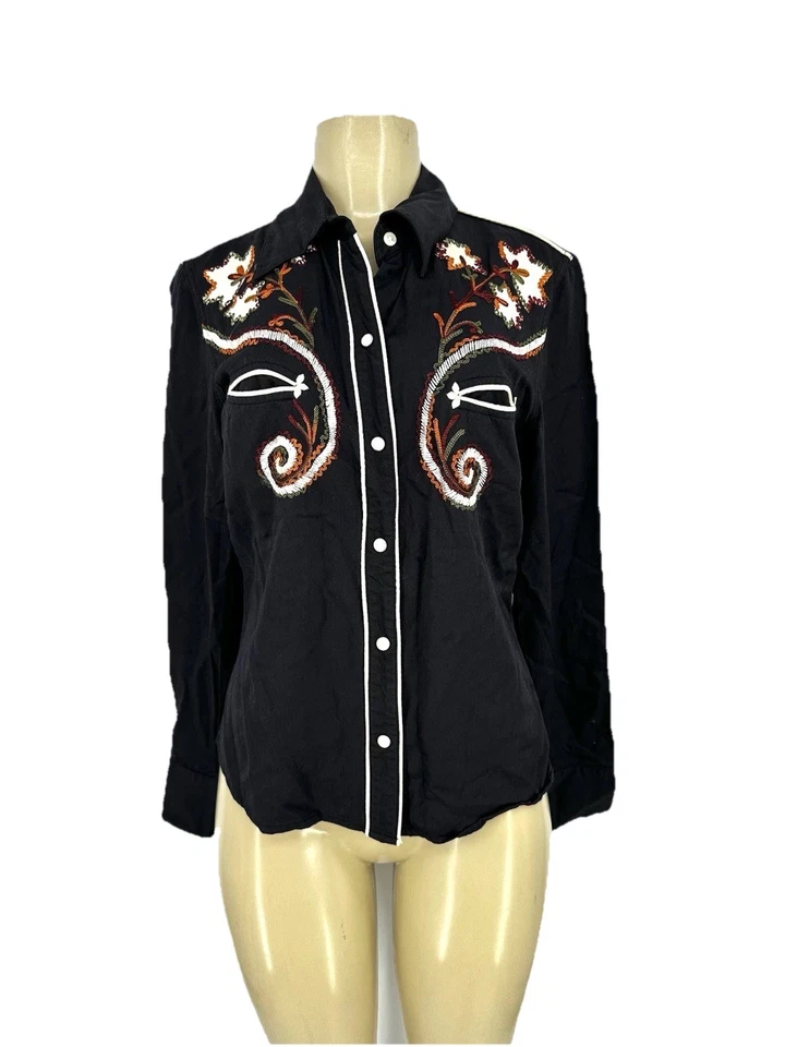 Lucky Brand Large Women Dungarees America Snap Up Western Embroidered Shirt L6 - Image 1 of 4