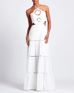 Vestido Patbo Corte Láser Algodón Popelina Maxi Recortado Bordado Blanco Talla 10 - Imagen 1 de 5