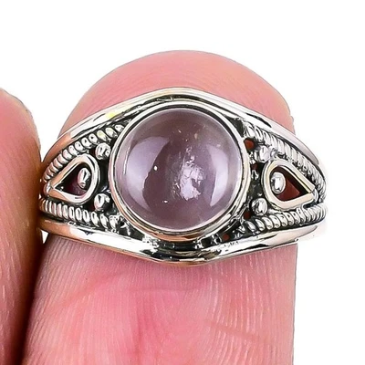 Anillo de regalo de cumpleaños hija con racimo hecho a mano de plata 925 con piedra rosaquartz talla 6 Foto 1 de 4