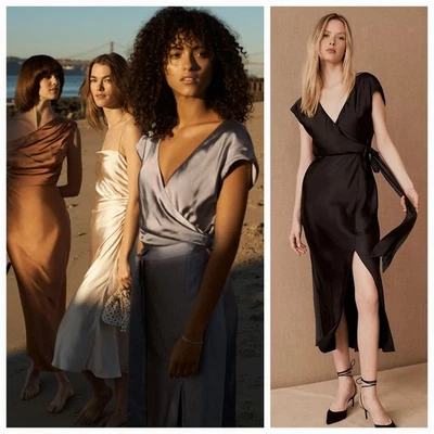 New Anthropologie Sachin & Babi Roma Midi Dress $198 SIZE 10 Black Satin - Image 1 of 4