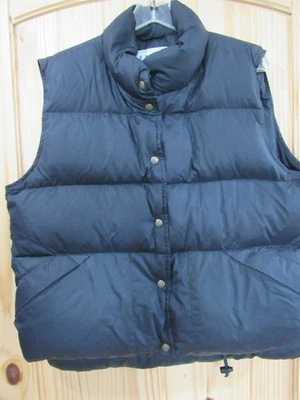 LL Bean Vest Womens Large Black Goose Down Puffer Quilted Zip Snap Hood - Image 1 of 4