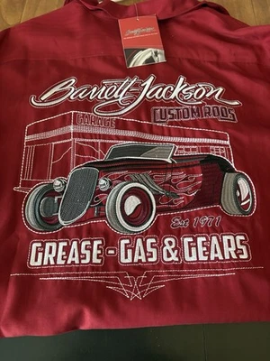 Barrett Jackson Embroidered Button Up Camp Shirt Hot Rod Car Mens XL New - Image 1 of 4