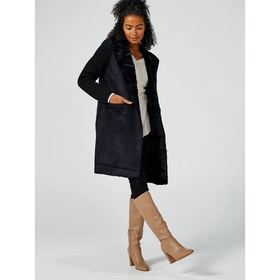 Longline Cardigan With Faux Fur Shawl Collar BN by Centigrade Size XS Black - Image 1 of 4