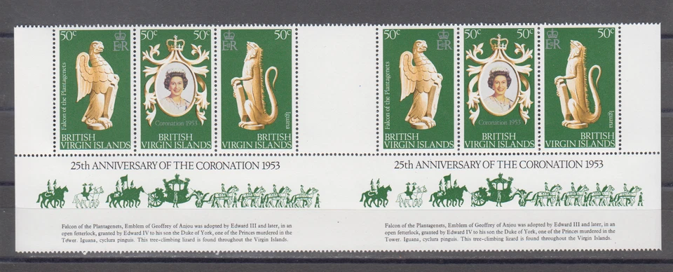 BRITISH VIRGIN ISLANDS : 1978 - MNH - STRIP 6 + LABEL- SC# 337  QUEEN ELIZABETH - Image 1 of 1