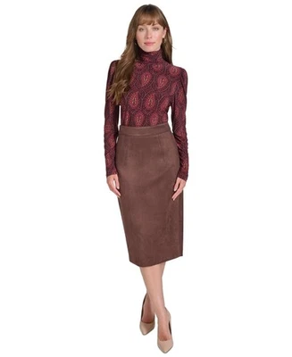 Tommy Hilfiger Mujer Imitación Gamuza Falda Lápiz Talla 12 Marrón Precio de venta sugerido por el fabricante $99 Foto 1 de 4