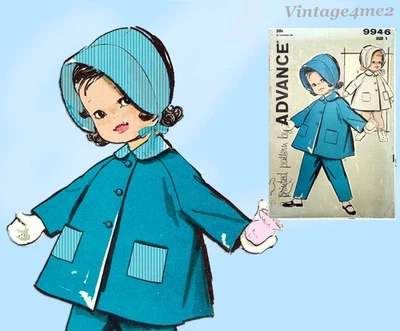 1960s Vintage Advance Sewing Pattern 9946 Cute Toddler Girls Coat & Bonnet Sz 1 - Image 1 of 4