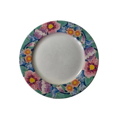 Set of 2 SANGO Island Flower Red Blue Yellow Floral Rim 10.5" Dinner Plates - Image 1 of 4
